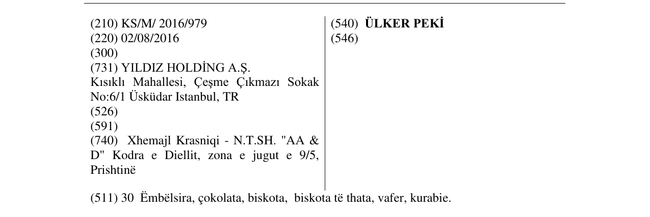 Zëri i markës ÜLKER PEKİ në buletin
