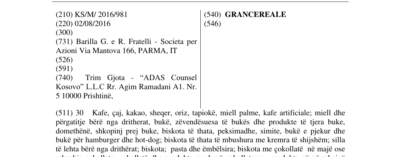 Zëri i markës GRANCEREALE në buletin