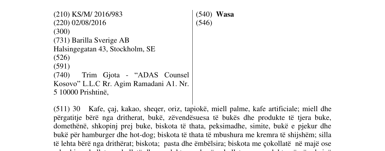 Zëri i markës Wasa në buletin