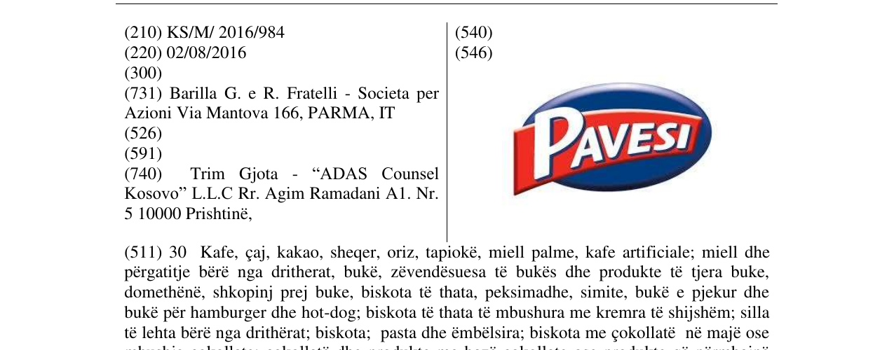 Zëri i markës PAVESI në buletin