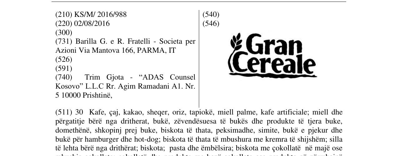 Zëri i markës Gran Cereale në buletin