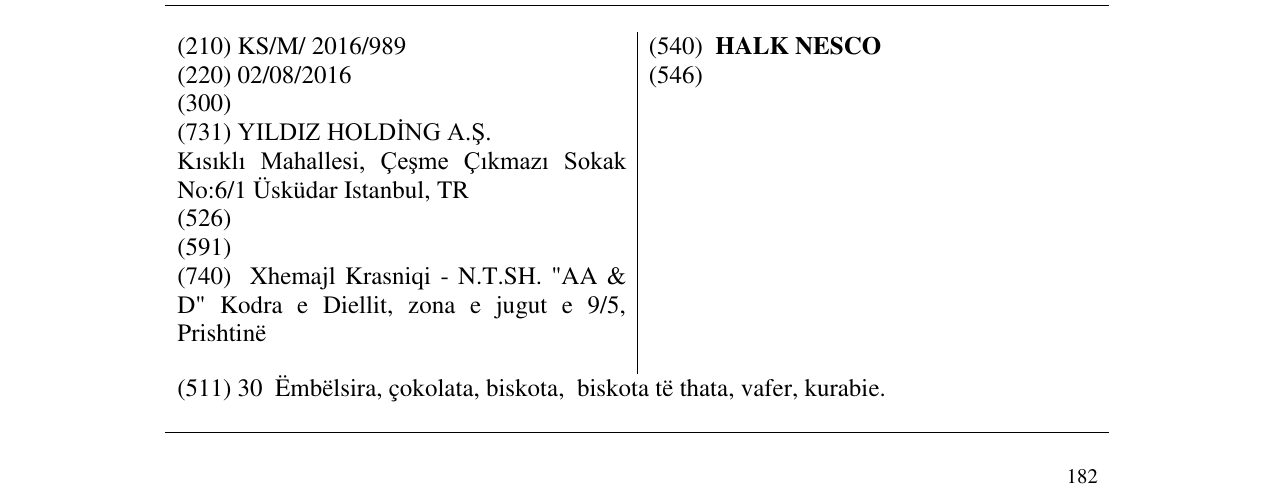 Zëri i markës HALK NESCO në buletin