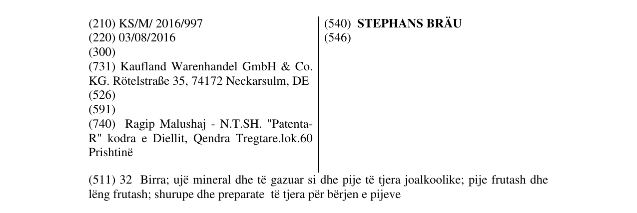 Zëri i markës STEPHANS BRÄU në buletin