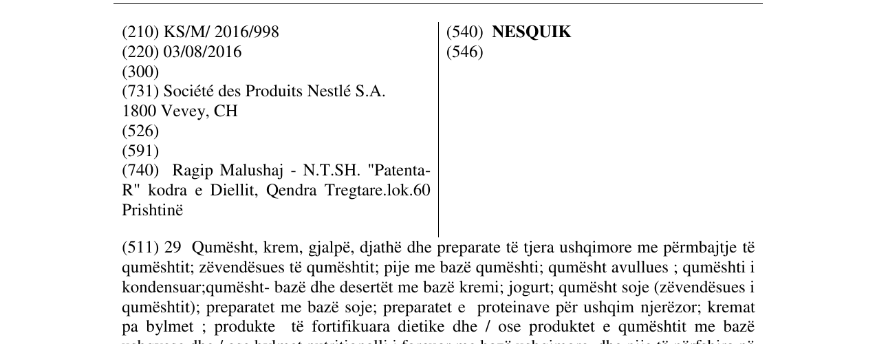 Zëri i markës NESQUIK në buletin