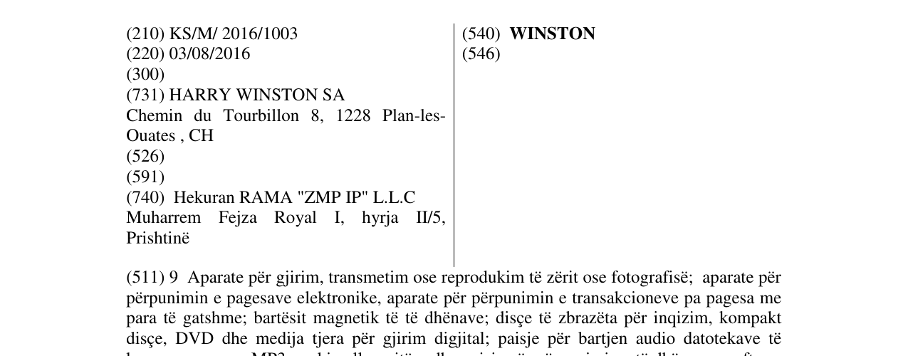 Zëri i markës WINSTON në buletin