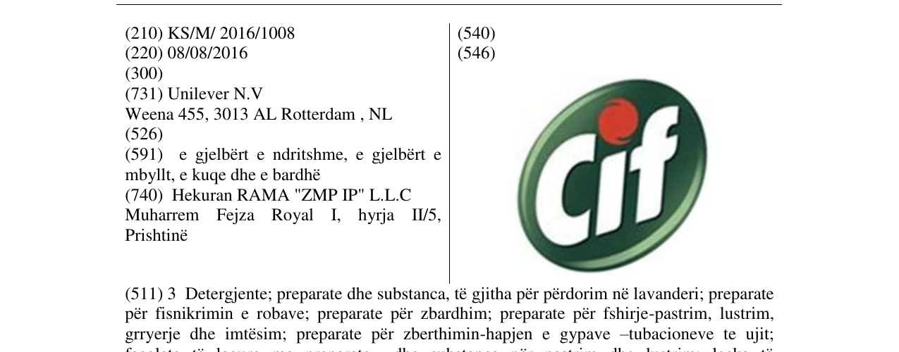 Zëri i markës Cif në buletin