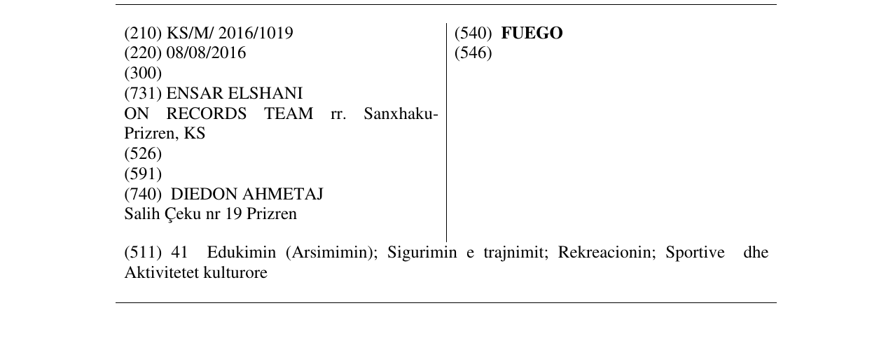 Zëri i markës FUEGO në buletin