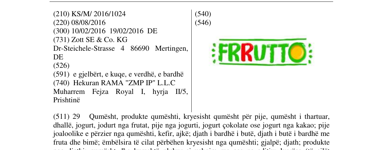Zëri i markës FRRUTTO në buletin