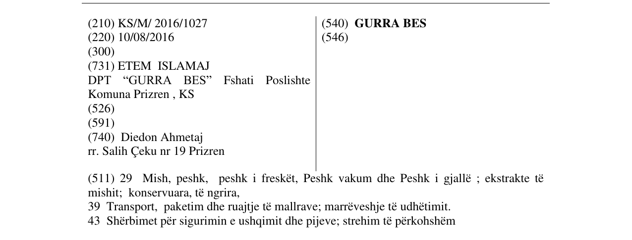 Zëri i markës GURRA BES në buletin