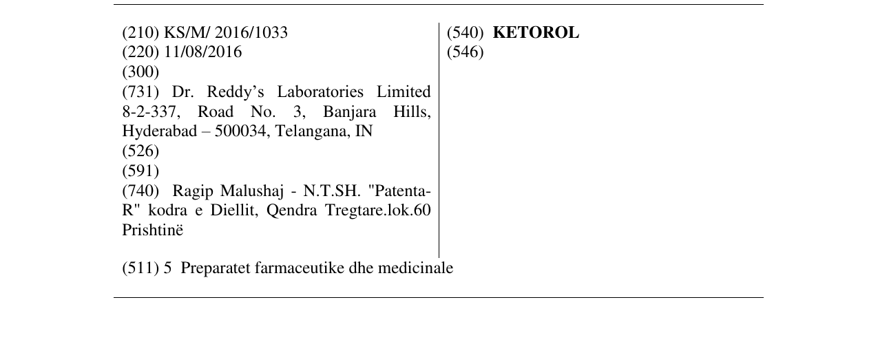 Zëri i markës KETOROL në buletin