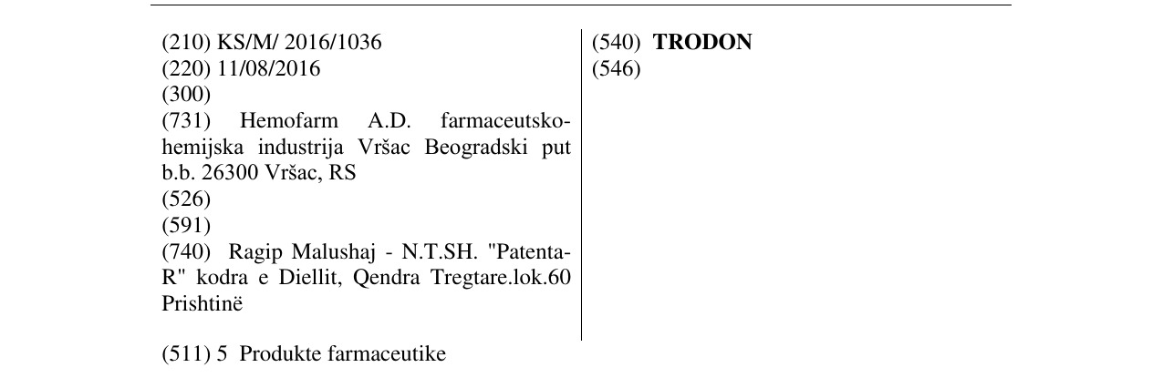 Zëri i markës TRODON në buletin