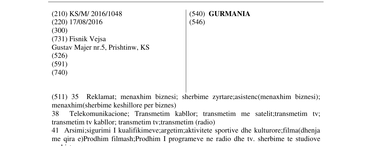 Zëri i markës GURMANIA në buletin