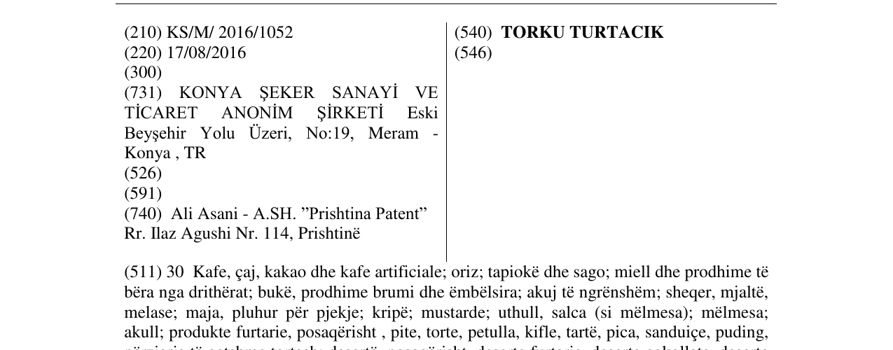 Zëri i markës TORKU TURTACIK në buletin