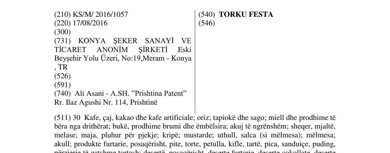 Zëri i markës TORKU FESTA në buletin