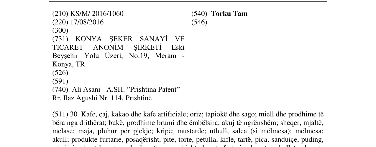 Zëri i markës Torku Tam në buletin