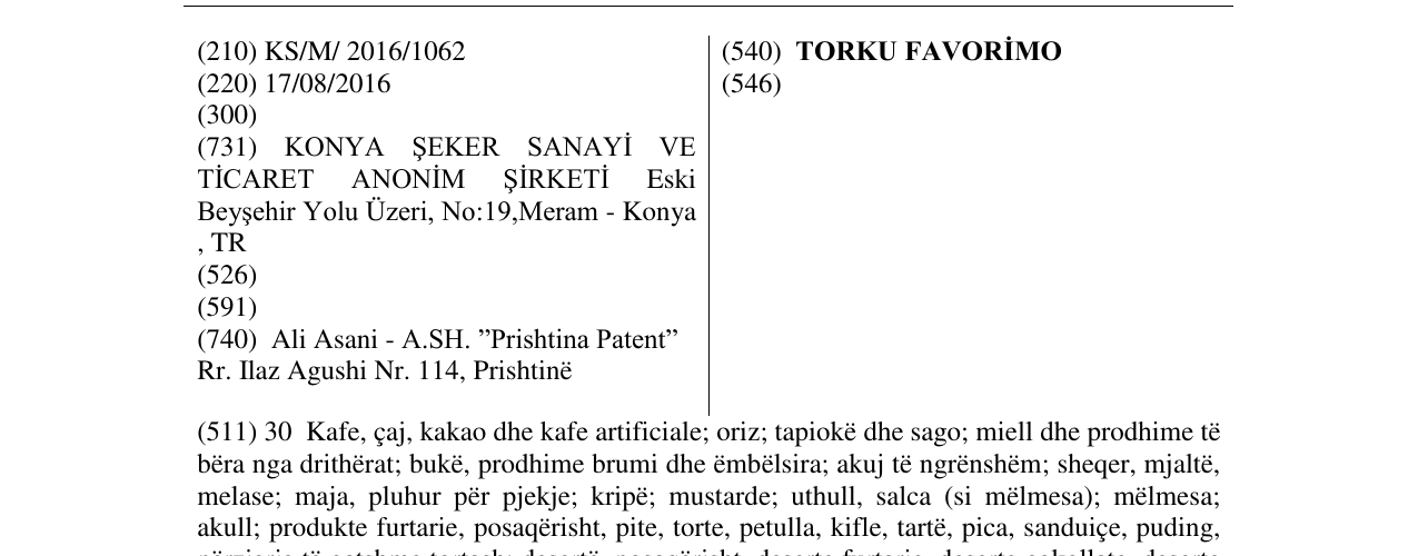 Zëri i markës TORKU FAVORİMO në buletin