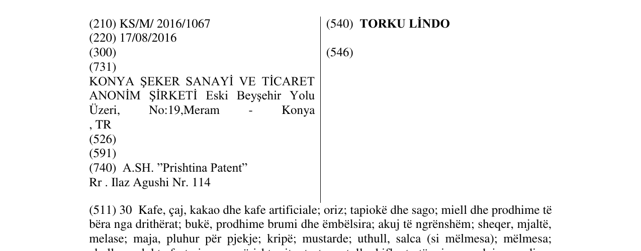 Zëri i markës TORKU LİNDO në buletin