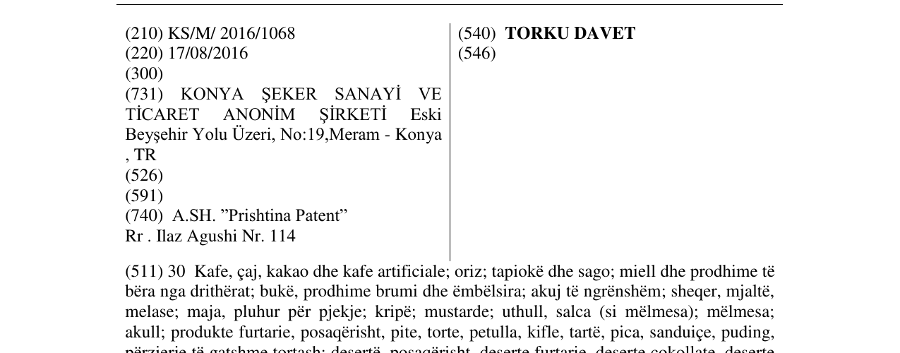 Zëri i markës TORKU DAVET në buletin