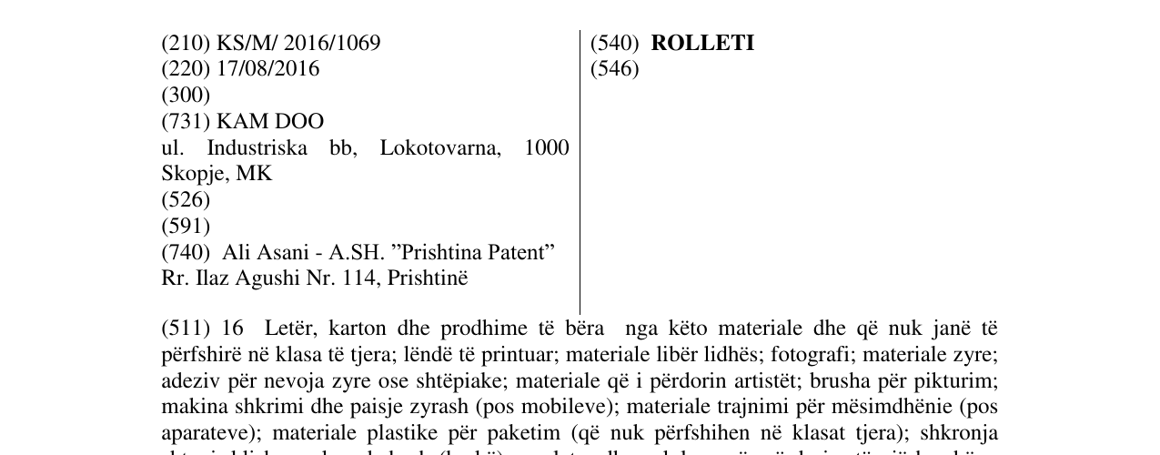 Zëri i markës ROLLETI në buletin
