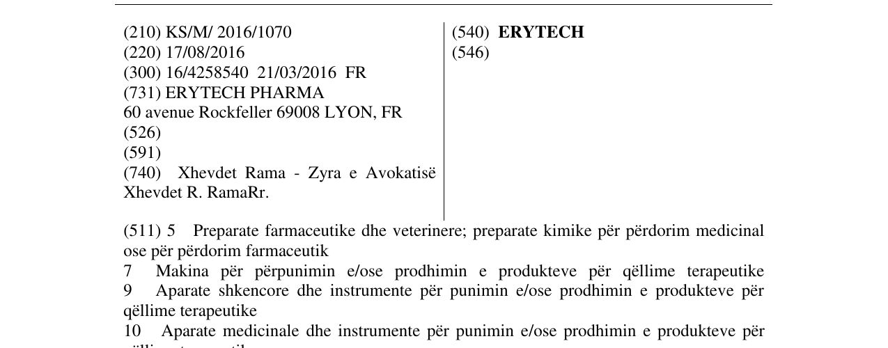 Zëri i markës ERYTECH në buletin