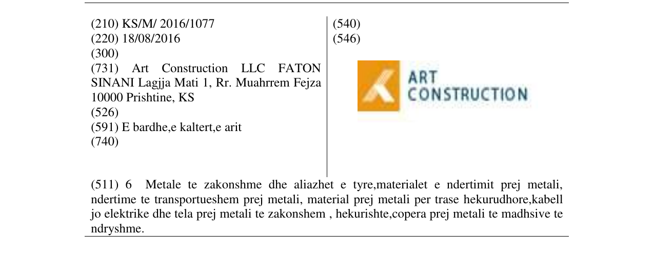 Zëri i markës ART CONSTRUCTION në buletin