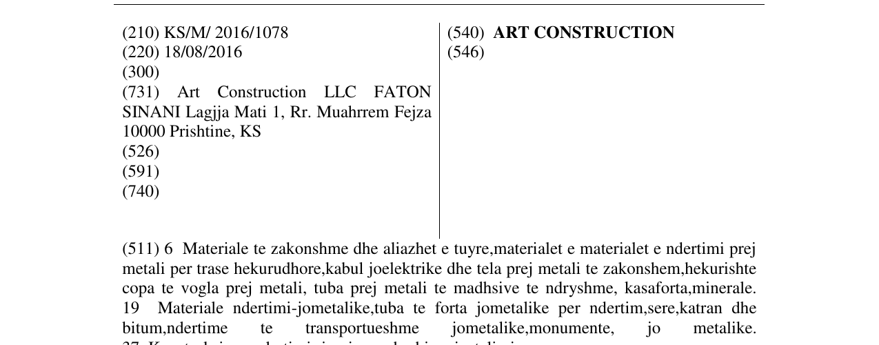 Zëri i markës ART CONSTRUCTION në buletin