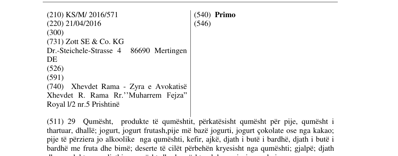 Zëri i markës Primo në buletin