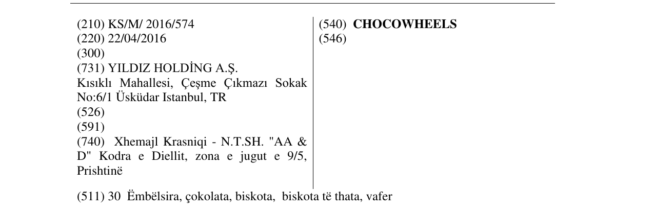 Zëri i markës CHOCOWHEELS në buletin