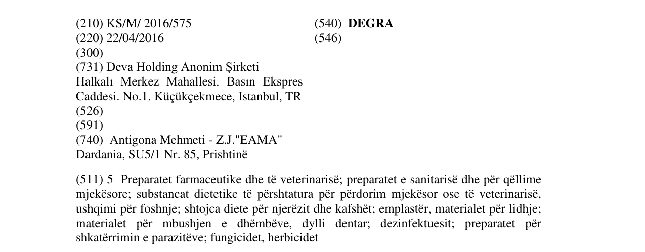 Zëri i markës DEGRA në buletin
