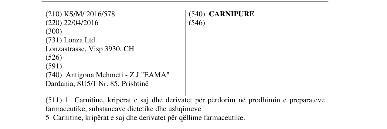 Zëri i markës CARNIPURE në buletin