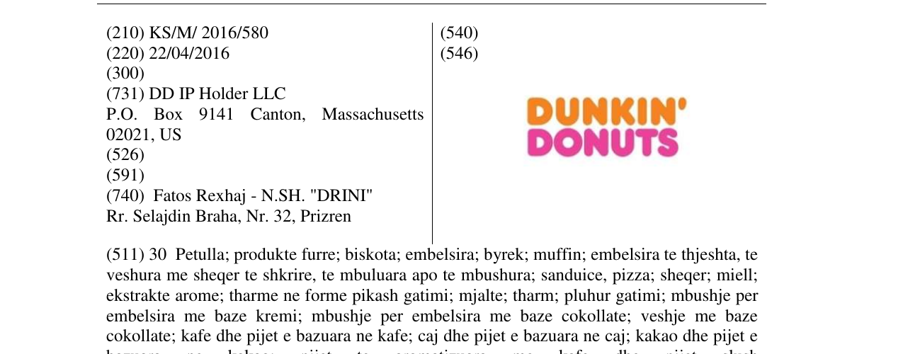 Zëri i markës DUNKIN' DONUTS në buletin