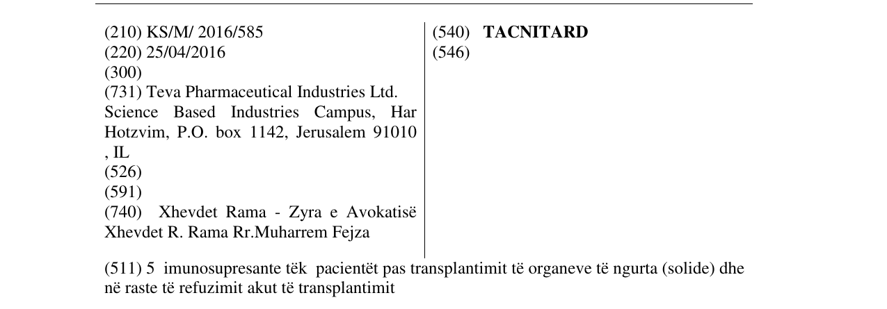 Zëri i markës TACNITARD në buletin