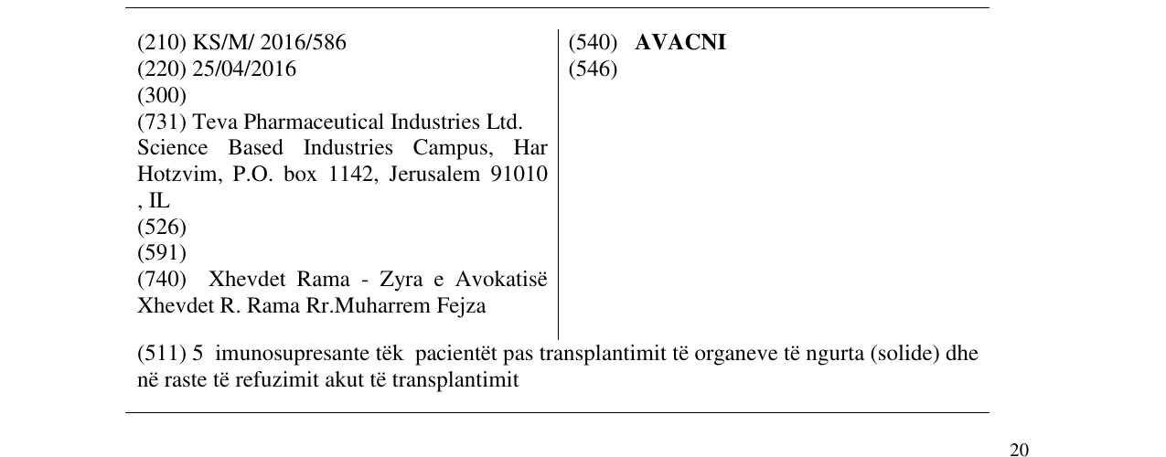 Zëri i markës AVACNI në buletin