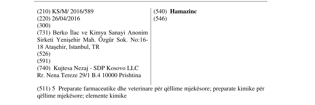 Zëri i markës Hamazinc në buletin