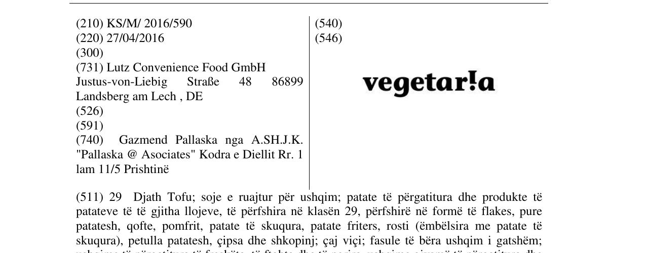 Zëri i markës vegetaria në buletin
