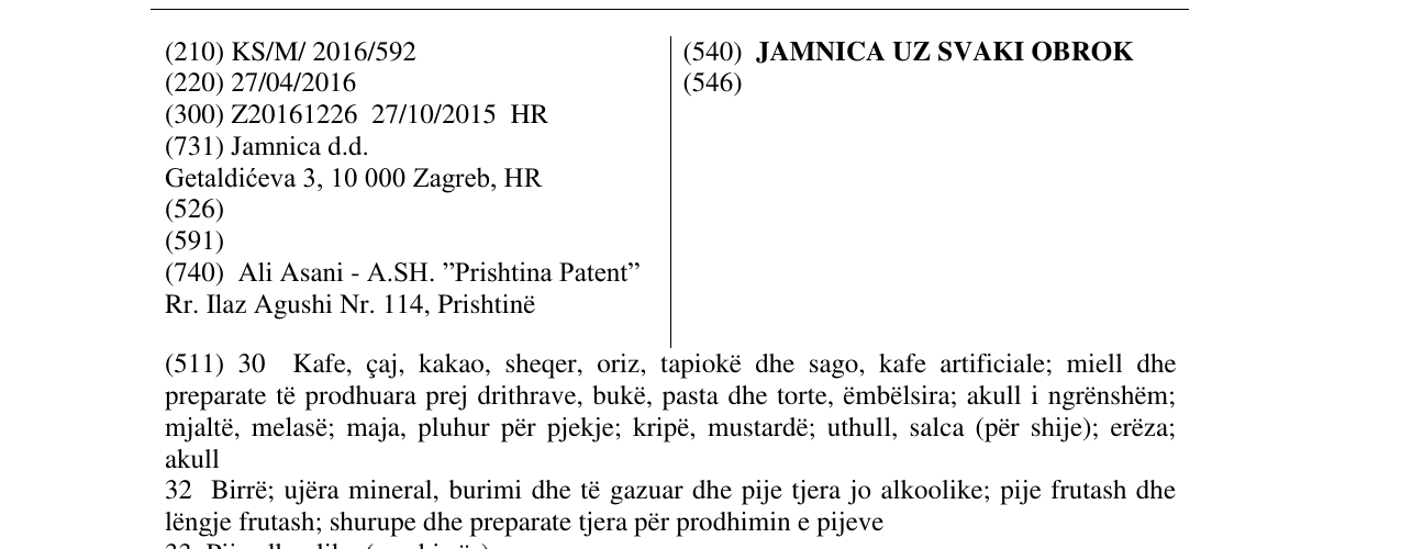 Zëri i markës JAMNICA UZ SVAKI OBROK në buletin