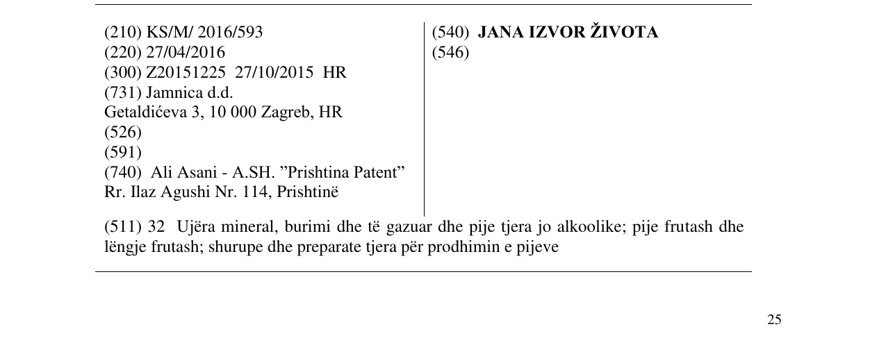 Zëri i markës JANA IZVOR ŽIVOTA në buletin