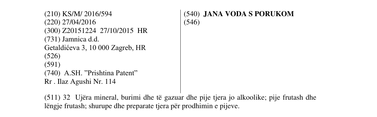 Zëri i markës JANA VODA S PORUKOM në buletin