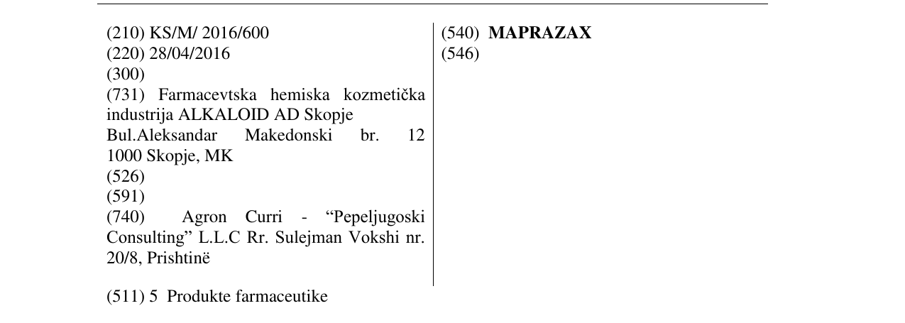 Zëri i markës MAPRAZAX në buletin