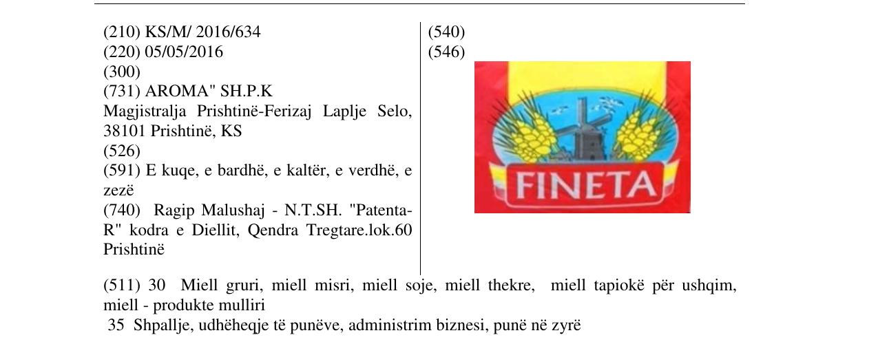 Zëri i markës FINETA në buletin