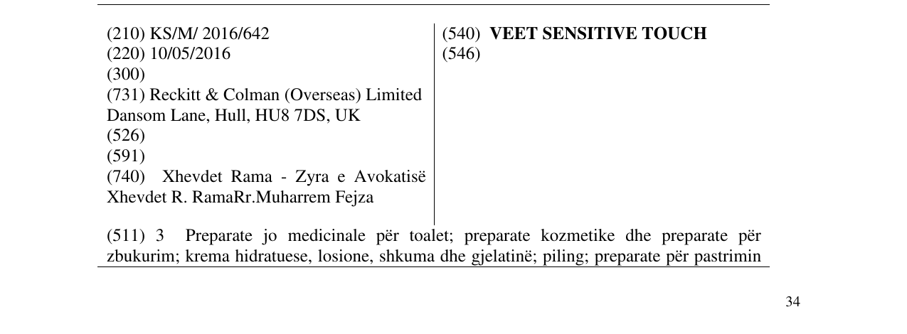 Zëri i markës VEET SENSITIVE TOUCH në buletin