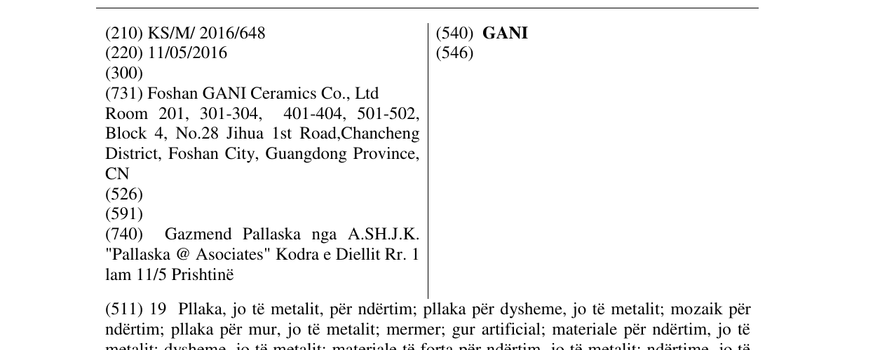 Zëri i markës GANI në buletin
