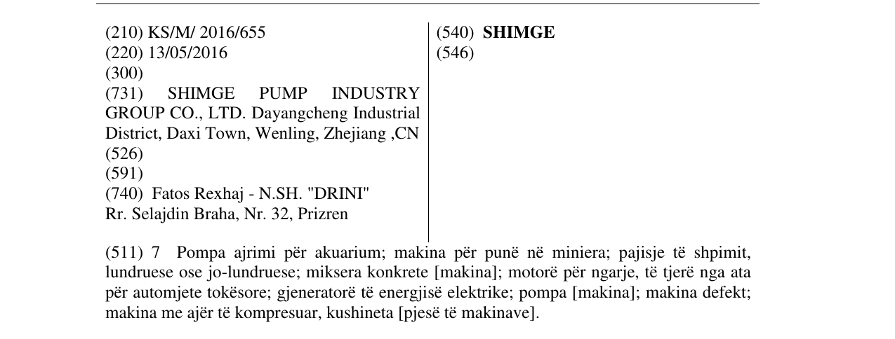 Zëri i markës SHIMGE në buletin