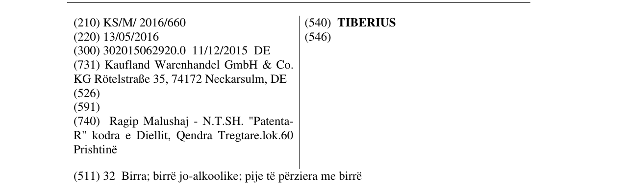 Zëri i markës TIBERIUS në buletin