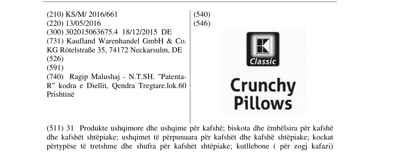 Zëri i markës Crunchy Pillows në buletin