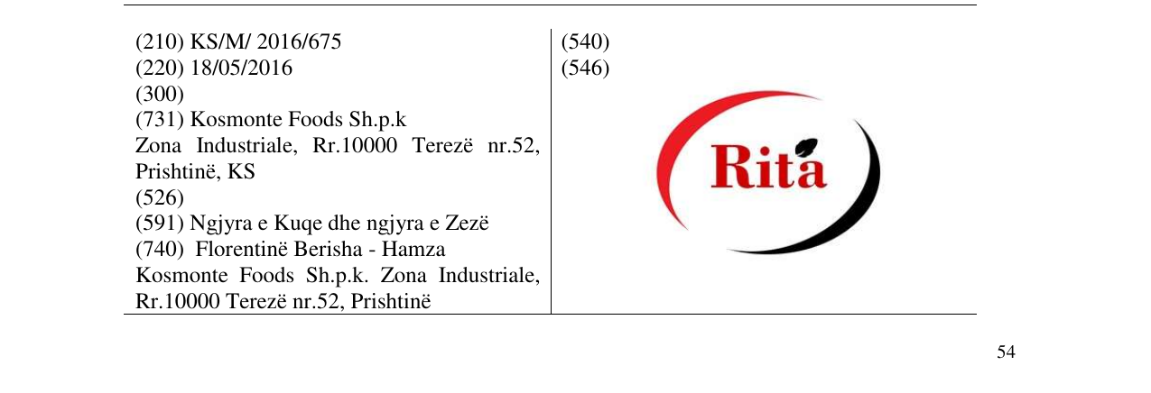 Zëri i markës Rita në buletin