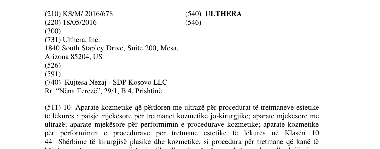 Zëri i markës ULTHERA në buletin