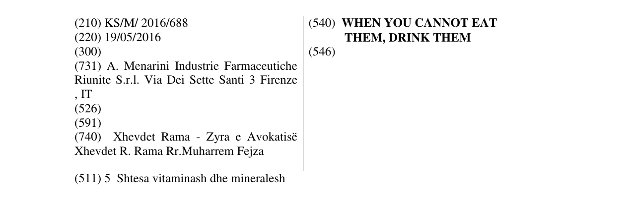 Zëri i markës WHEN YOU CANNOT EAT THEM, DRINK THEM në buletin
