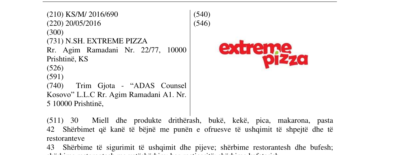 Zëri i markës extreme pizza në buletin
