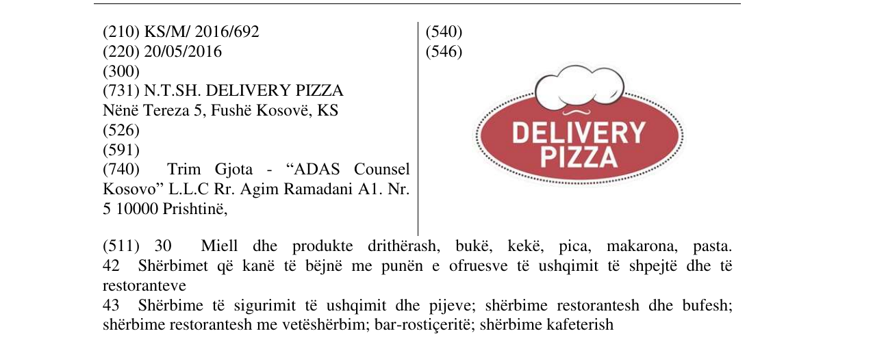 Zëri i markës DELIVERY PIZZA në buletin